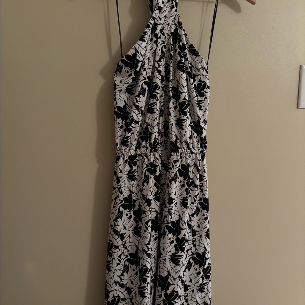 Michael Kors Black and White Floral Halter Dress